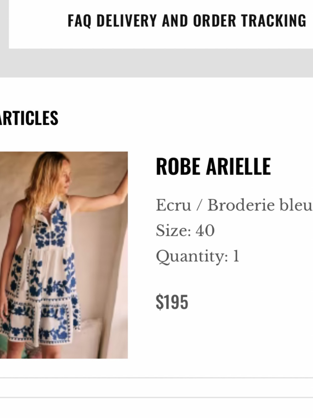 Robe Arielle Ecru Dress with Blue Embroidery